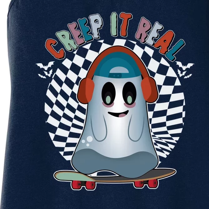 Funny Halloween Creep It Real Skateboarding Ghost Women's Racerback Tank