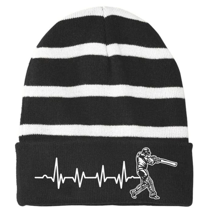 Funny Heartbeat Cricket Player Cricketer Bowler Pitch Striped Beanie with Solid Band