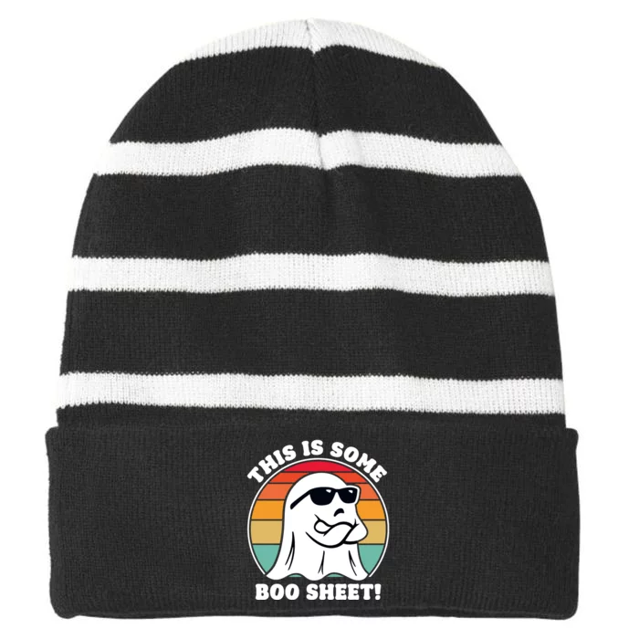 Funny Halloween Cool Boo Ghost Costume This Is Some Boo Sheet Striped Beanie with Solid Band