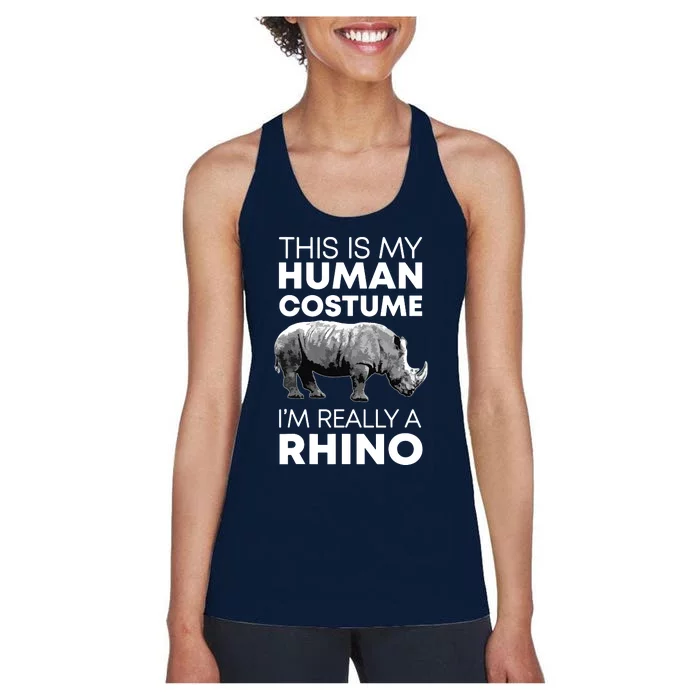 Funny Human Costume Rhino Vintage Rhinoceros Love Women's Racerback Tank