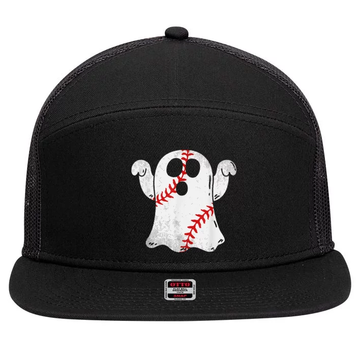 Funny Halloween Costume Baseball Ghost Baseball Lover 7 Panel Mesh Trucker Snapback Hat