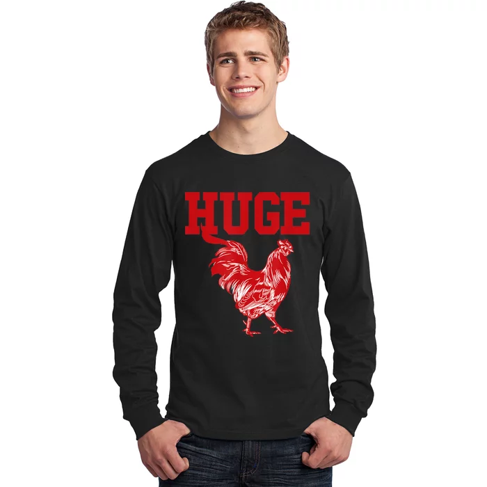 Funny Huge Cock Mens Rooster Graphic Long Sleeve Shirt