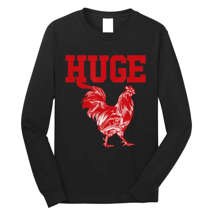 Funny Huge Cock Mens Rooster Graphic Long Sleeve Shirt