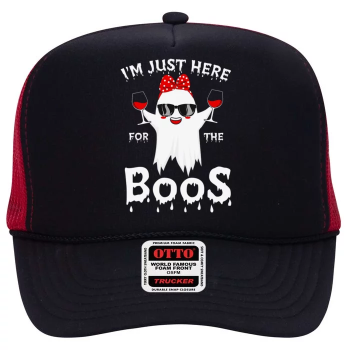 Funny Halloween Costum Im Just Here For The Boos Ghost Beer Cool Gift High Crown Mesh Trucker Hat