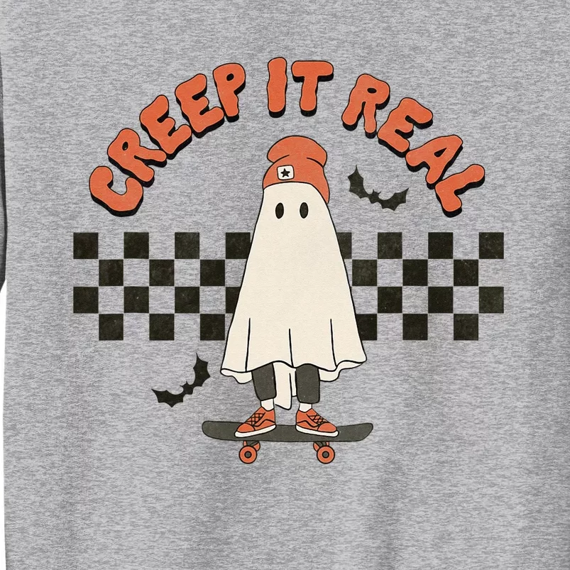 Funny Halloween Creep It Real Retro Skateboarding Ghost Tall Sweatshirt