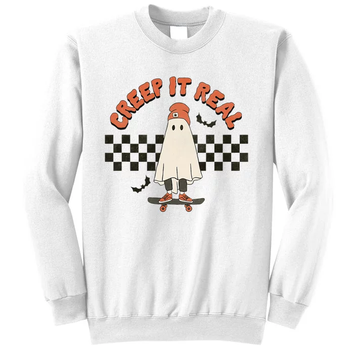 Funny Halloween Creep It Real Retro Skateboarding Ghost Sweatshirt