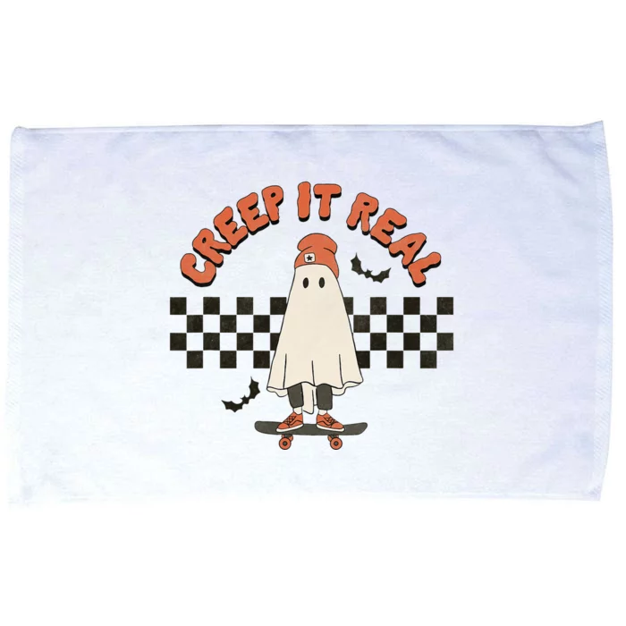 Funny Halloween Creep It Real Retro Skateboarding Ghost Microfiber Hand Towel