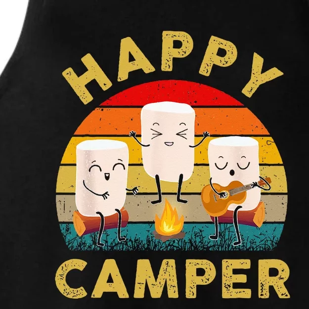 Funny Happy Cute Marshmallow Camper Bonfire Ladies Tri-Blend Wicking Tank