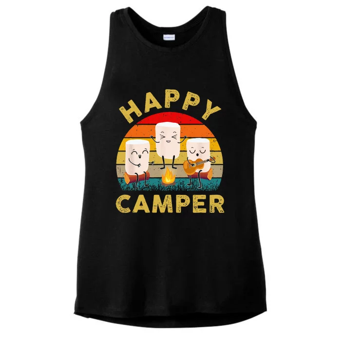 Funny Happy Cute Marshmallow Camper Bonfire Ladies Tri-Blend Wicking Tank