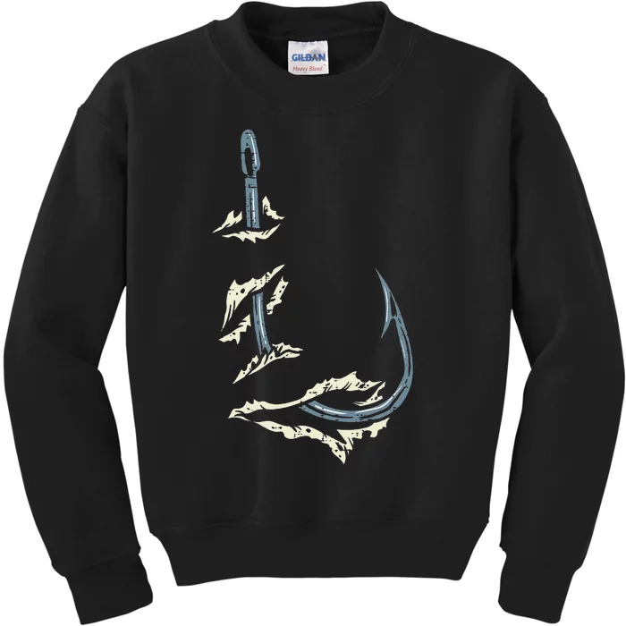 Fish Hook Cool Fishing Fisher Fisherman Angler Dad Kids Sweatshirt