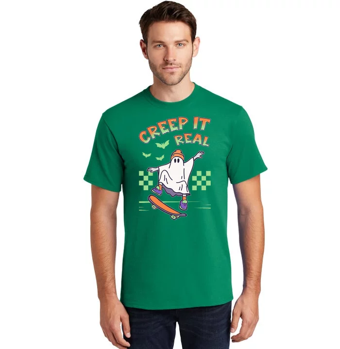 Funny Halloween Creep It Real Skater Skateboarding Ghost Tall T-Shirt