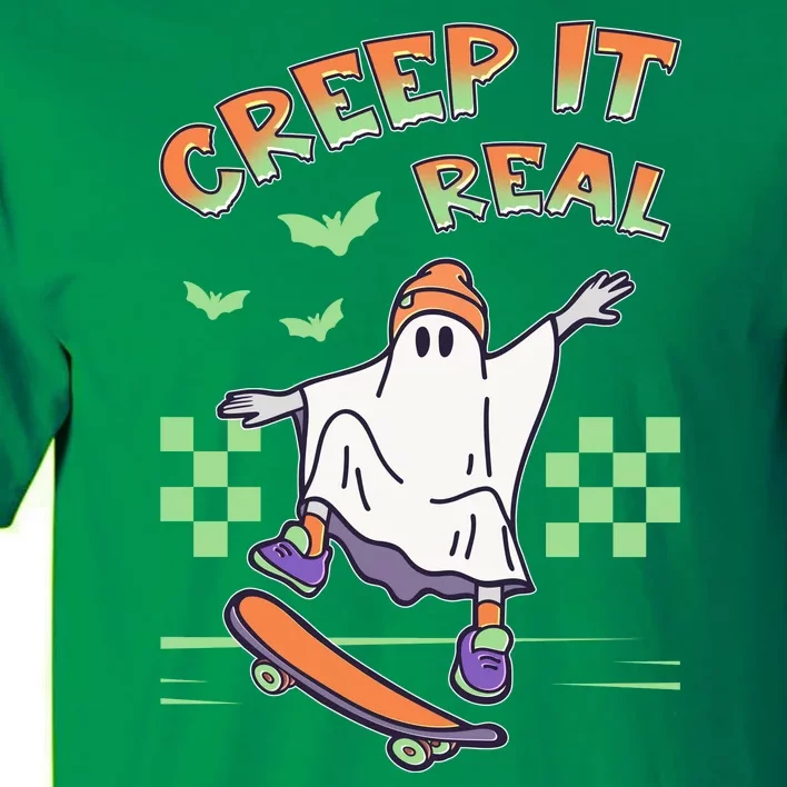 Funny Halloween Creep It Real Skater Skateboarding Ghost Tall T-Shirt