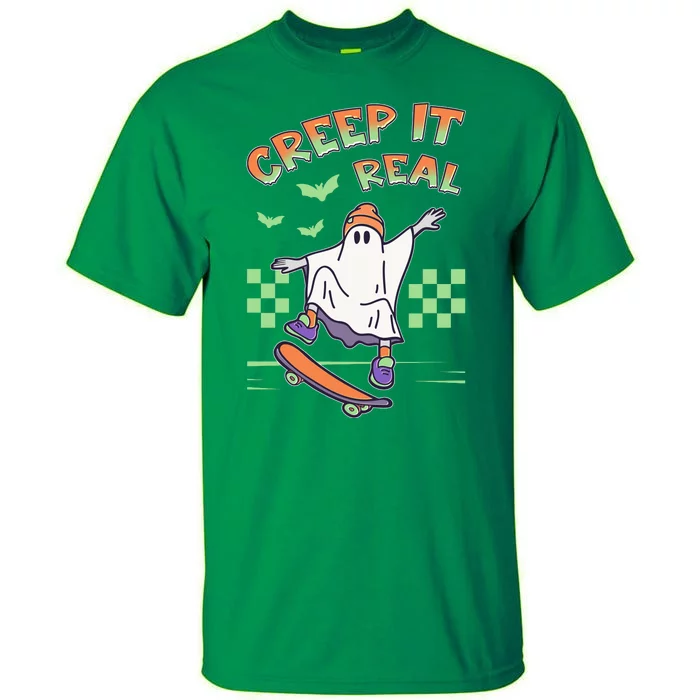 Funny Halloween Creep It Real Skater Skateboarding Ghost Tall T-Shirt