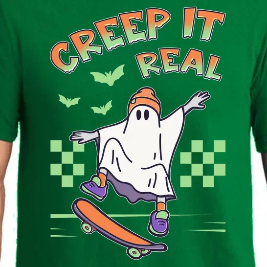 Funny Halloween Creep It Real Skater Skateboarding Ghost Pajama Set