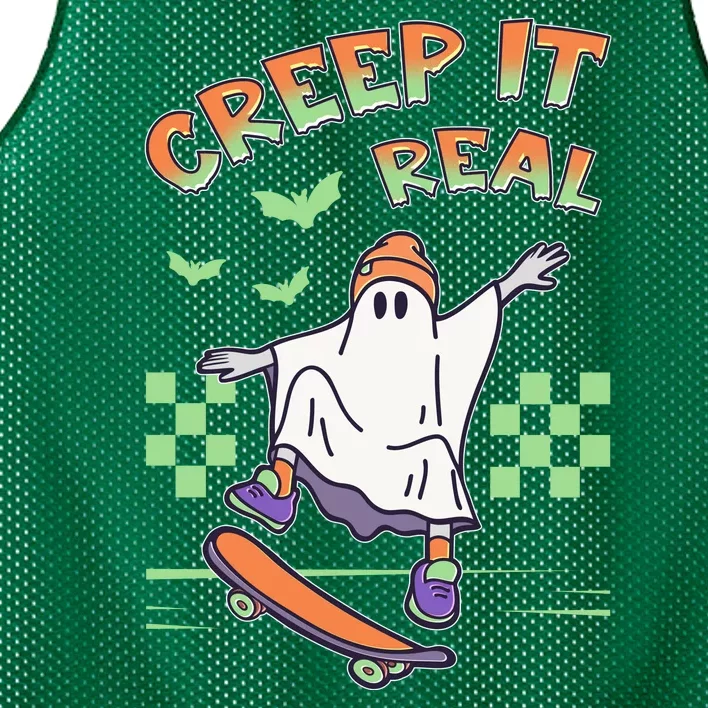 Funny Halloween Creep It Real Skater Skateboarding Ghost Mesh Reversible Basketball Jersey Tank