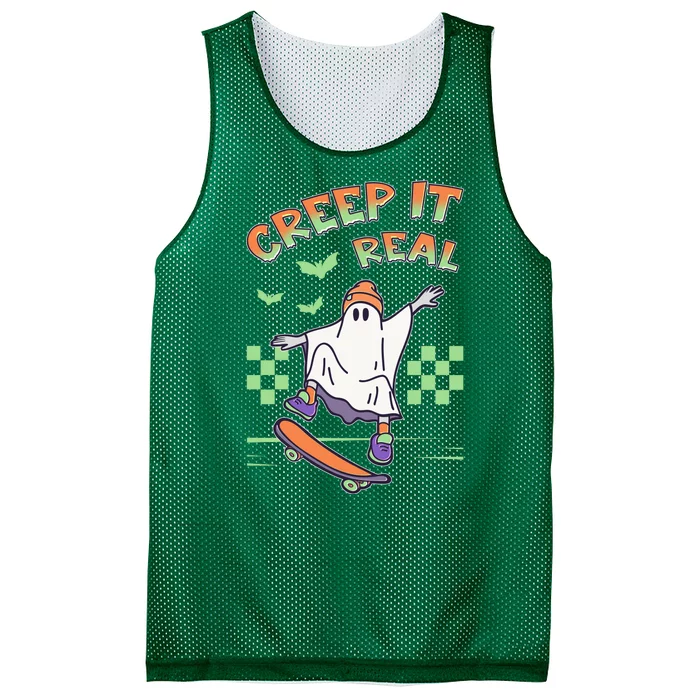 Funny Halloween Creep It Real Skater Skateboarding Ghost Mesh Reversible Basketball Jersey Tank