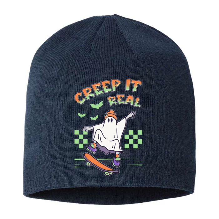 Funny Halloween Creep It Real Skater Skateboarding Ghost 8 1/2in Sustainable Knit Beanie