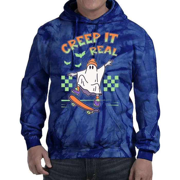 Funny Halloween Creep It Real Skater Skateboarding Ghost Tie Dye Hoodie