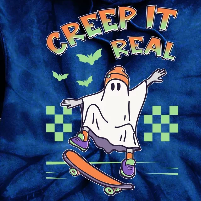 Funny Halloween Creep It Real Skater Skateboarding Ghost Tie Dye Hoodie