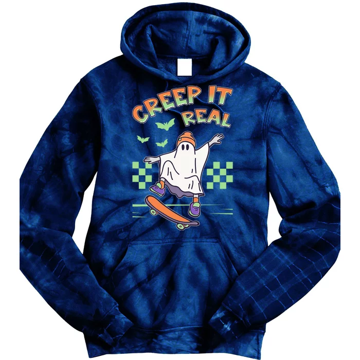 Funny Halloween Creep It Real Skater Skateboarding Ghost Tie Dye Hoodie