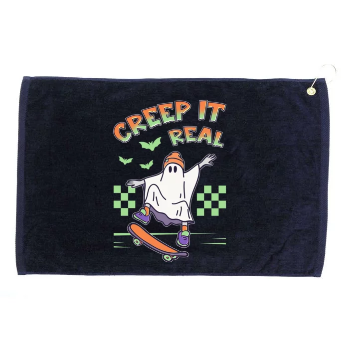 Funny Halloween Creep It Real Skater Skateboarding Ghost Grommeted Golf Towel