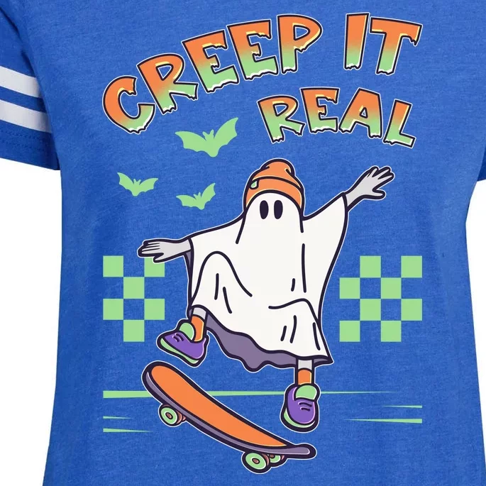 Funny Halloween Creep It Real Skater Skateboarding Ghost Enza Ladies Jersey Football T-Shirt