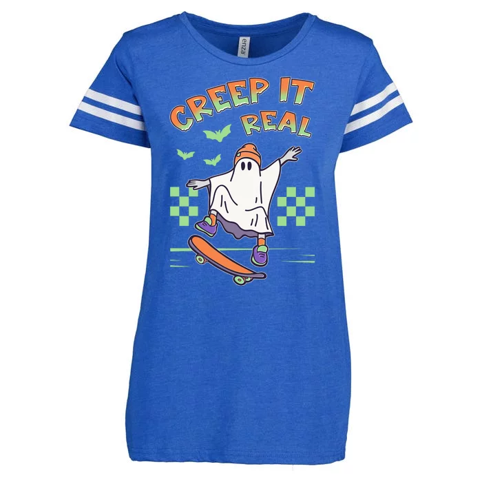 Funny Halloween Creep It Real Skater Skateboarding Ghost Enza Ladies Jersey Football T-Shirt