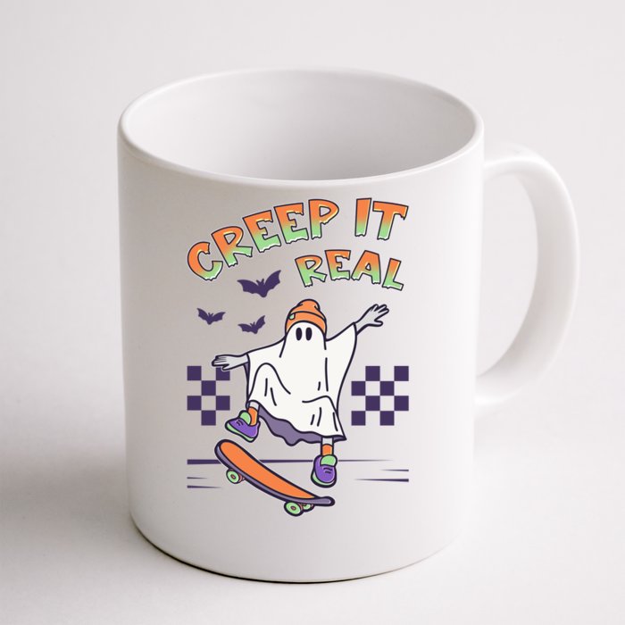 Funny Halloween Creep It Real Skater Skateboarding Ghost Front & Back Coffee Mug