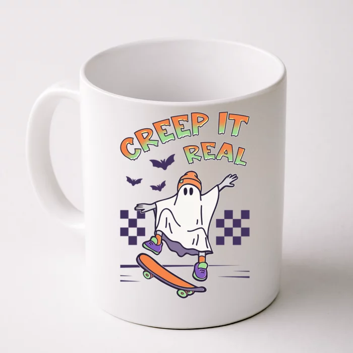 Funny Halloween Creep It Real Skater Skateboarding Ghost Front & Back Coffee Mug