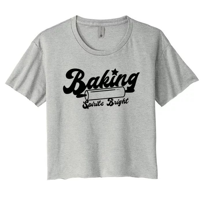 Funny Holiday Christmas Cookie Baking Spirits Bright Gift Women's Crop Top Tee