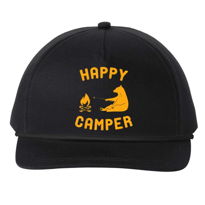 Funny Happy Camper Gift With Bear And Bonfire Gift Snapback Five-Panel Rope Hat