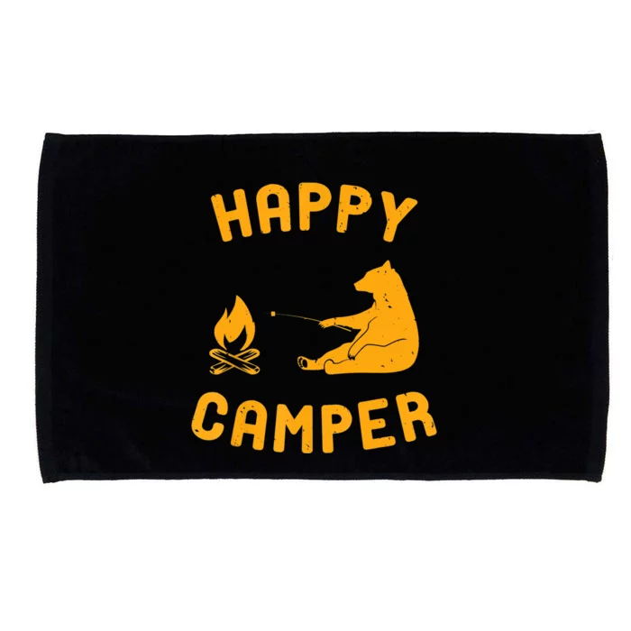 Funny Happy Camper Gift With Bear And Bonfire Gift Microfiber Hand Towel