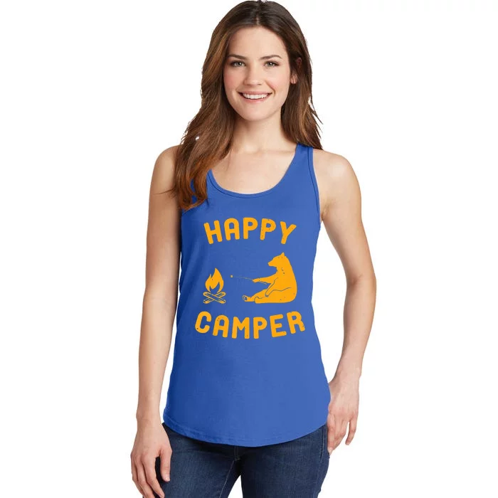 Funny Happy Camper Gift With Bear And Bonfire Gift Ladies Essential Tank