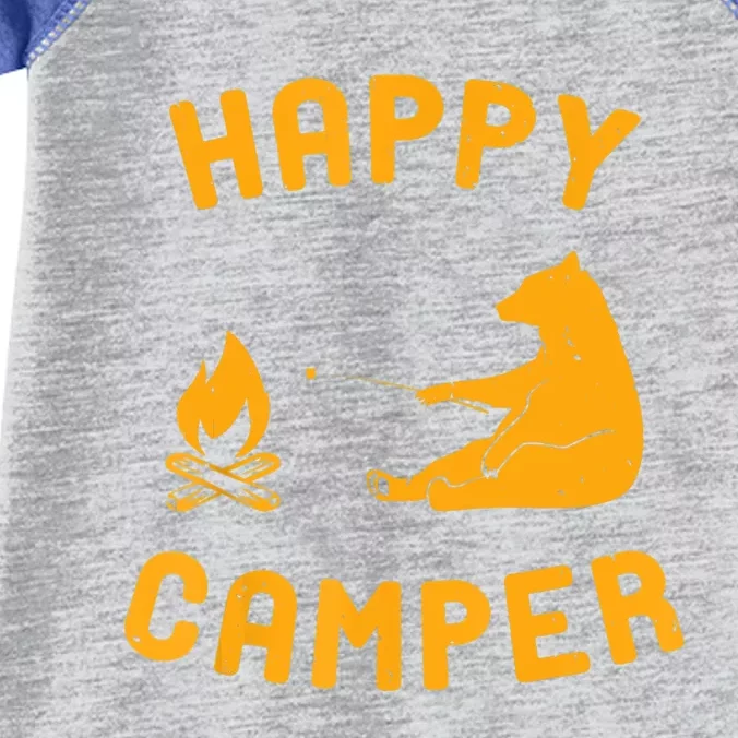 Funny Happy Camper Gift With Bear And Bonfire Gift Infant Baby Jersey Bodysuit