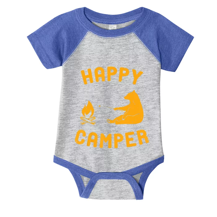 Funny Happy Camper Gift With Bear And Bonfire Gift Infant Baby Jersey Bodysuit