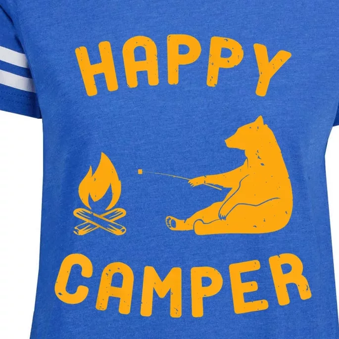 Funny Happy Camper Gift With Bear And Bonfire Gift Enza Ladies Jersey Football T-Shirt