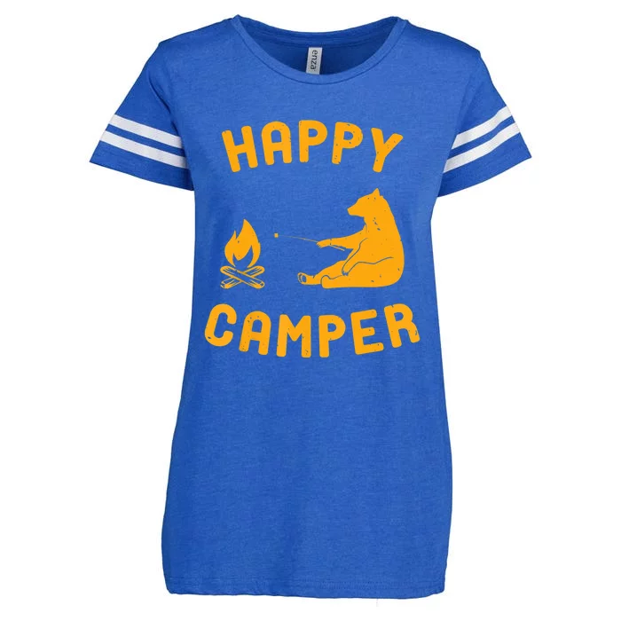 Funny Happy Camper Gift With Bear And Bonfire Gift Enza Ladies Jersey Football T-Shirt