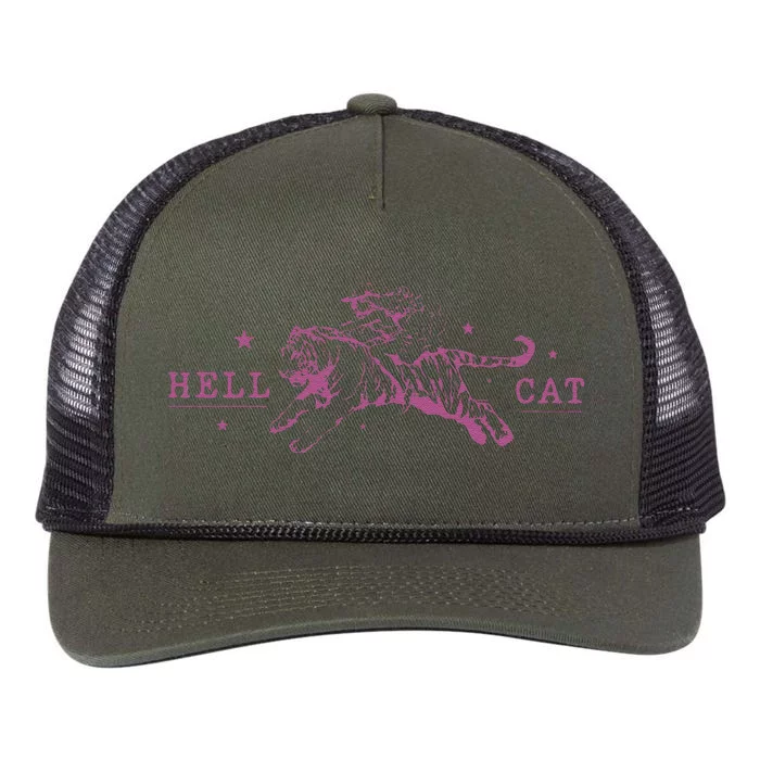 Funny Hell Cat Cowgirl Riding Tiger Vintage Gift Retro Rope Trucker Hat Cap