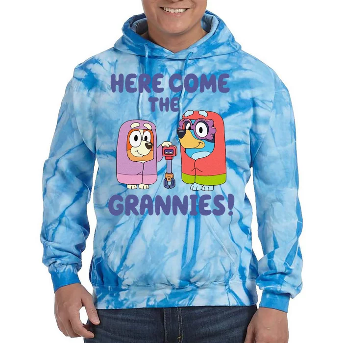 Funny Here Come The Grannies Bluyye Grannies Gift Tie Dye Hoodie