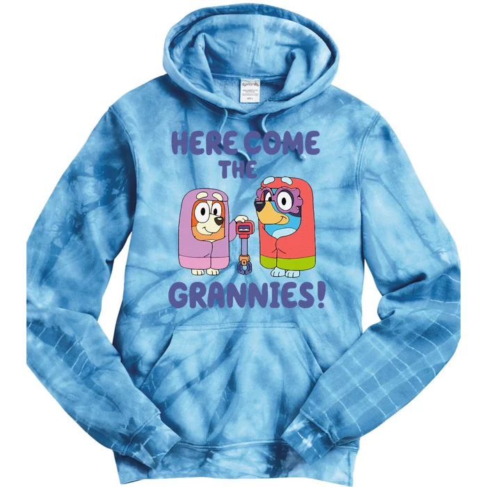 Funny Here Come The Grannies Bluyye Grannies Gift Tie Dye Hoodie