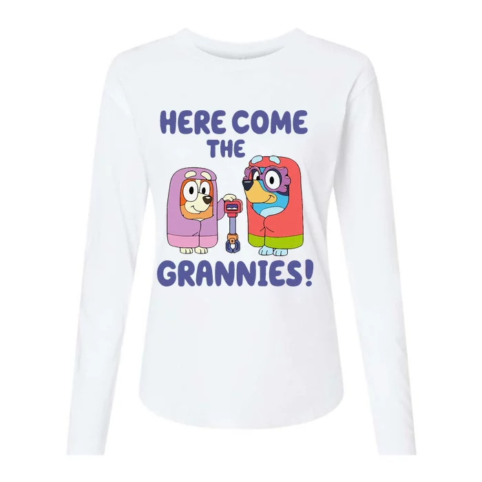 Funny Here Come The Grannies Bluyye Grannies Gift Womens Cotton Relaxed Long Sleeve T-Shirt