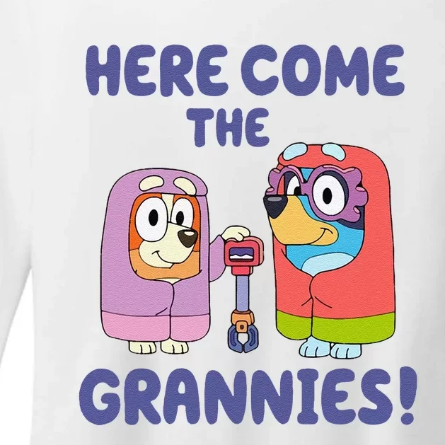 Funny Here Come The Grannies Bluyye Grannies Gift Womens CVC Long Sleeve Shirt