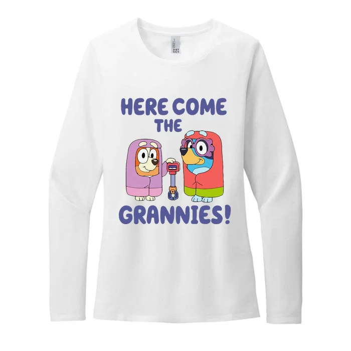 Funny Here Come The Grannies Bluyye Grannies Gift Womens CVC Long Sleeve Shirt