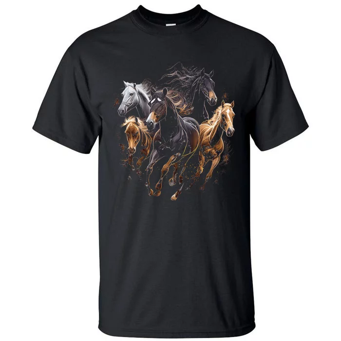 funny Horses Collage Horse Lover Graphic Tall T-Shirt