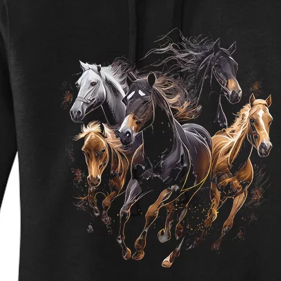 funny Horses Collage Horse Lover Graphic Women's Pullover Hoodie