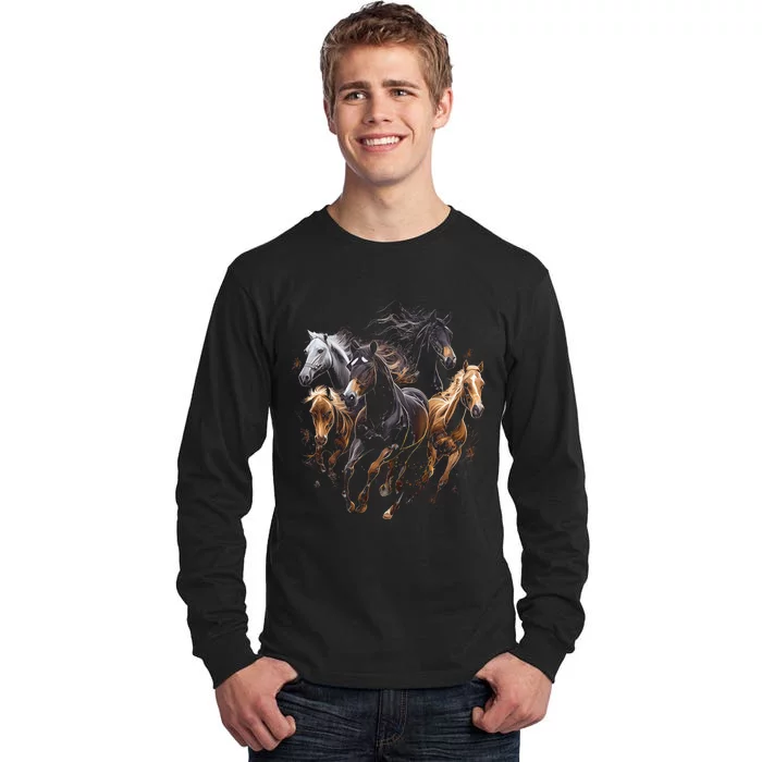 funny Horses Collage Horse Lover Graphic Tall Long Sleeve T-Shirt