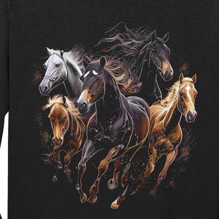 funny Horses Collage Horse Lover Graphic Tall Long Sleeve T-Shirt