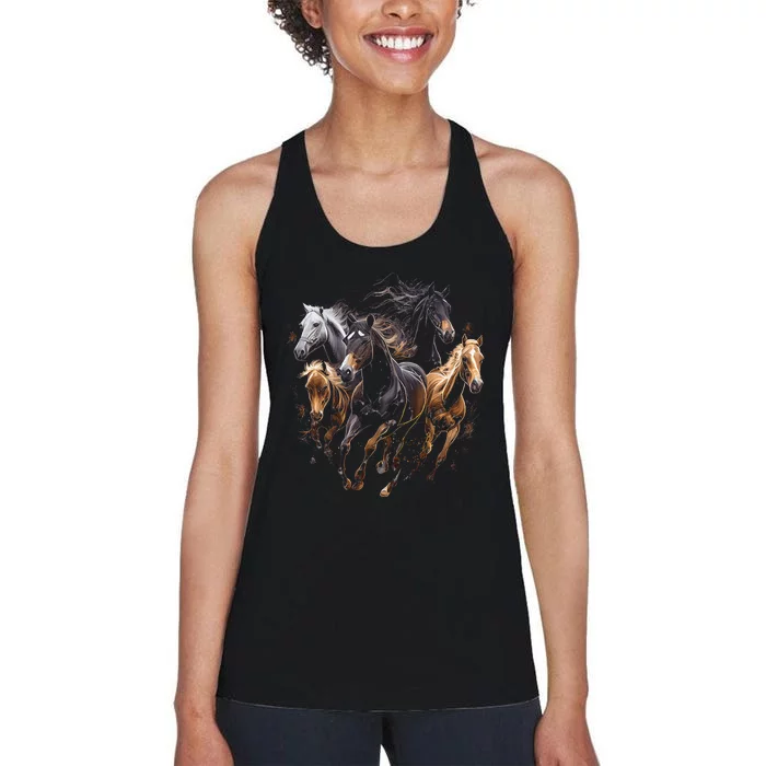 funny Horses Collage Horse Lover Graphic Women's Racerback Tank