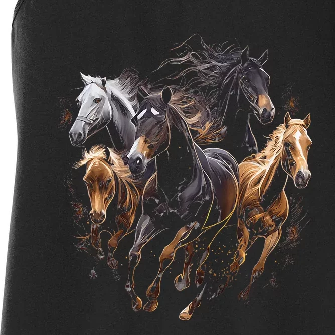 funny Horses Collage Horse Lover Graphic Women's Racerback Tank