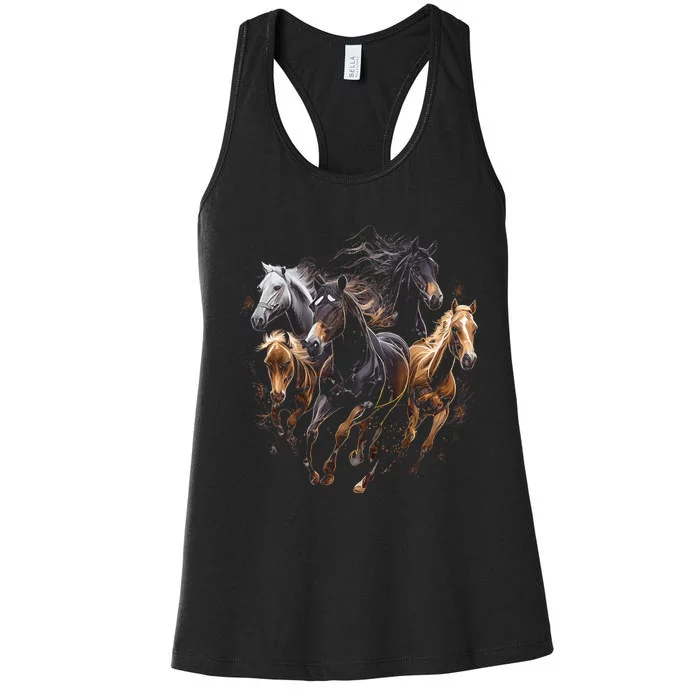 funny Horses Collage Horse Lover Graphic Women's Racerback Tank